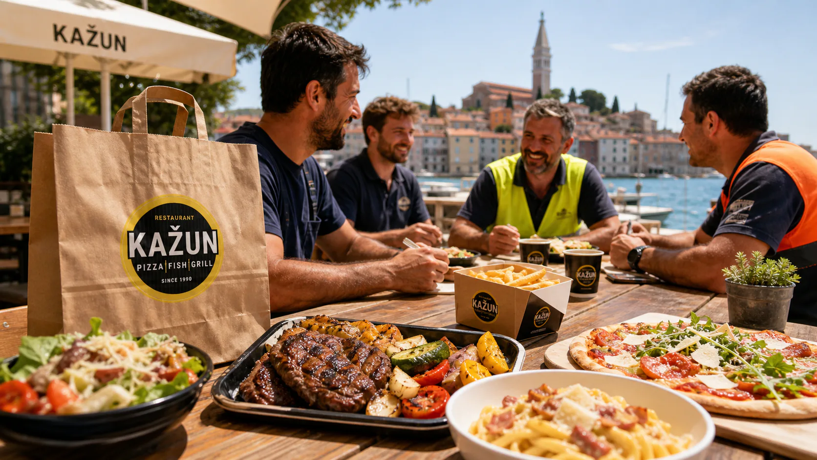 Marende Rovinj za radnike i firme — jela s terase Restorana Kažun s pogledom na more